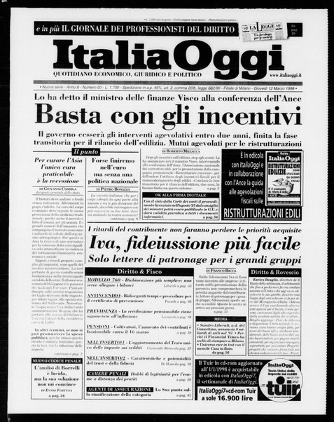 Italia oggi : quotidiano di economia finanza e politica